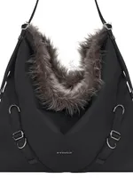 Large Crossbody Voyou Bag In Nylon And Faux Fur