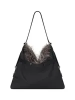 Large Crossbody Voyou Bag In Nylon And Faux Fur