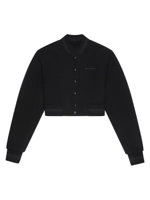 Cropped Varsity Jacket Wool with Rhinestones