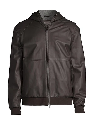 Leather Hooded Bomber Jacket