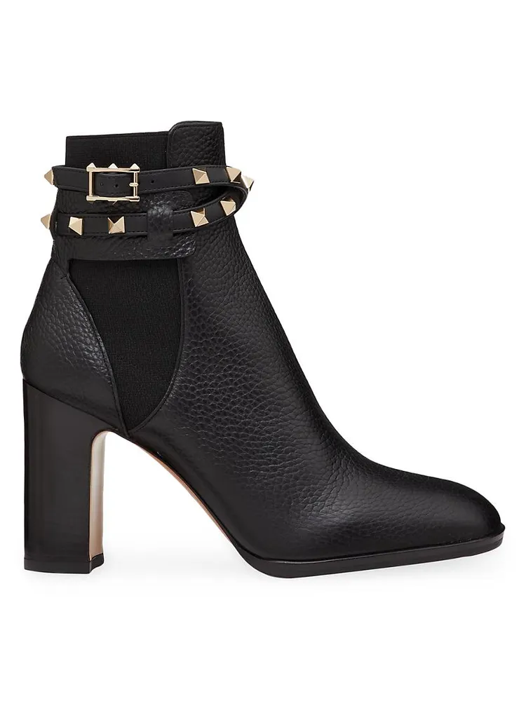 Rockstud Grainy Calfskin Ankle Boots