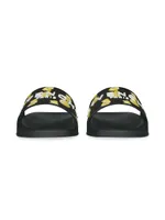Slide Flat Sandals Rubber With Lemons Print