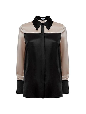 Lorey Colorblocked Silk Satin Shirt