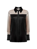 Lorey Colorblocked Silk Satin Shirt