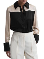 Lorey Colorblocked Silk Satin Shirt