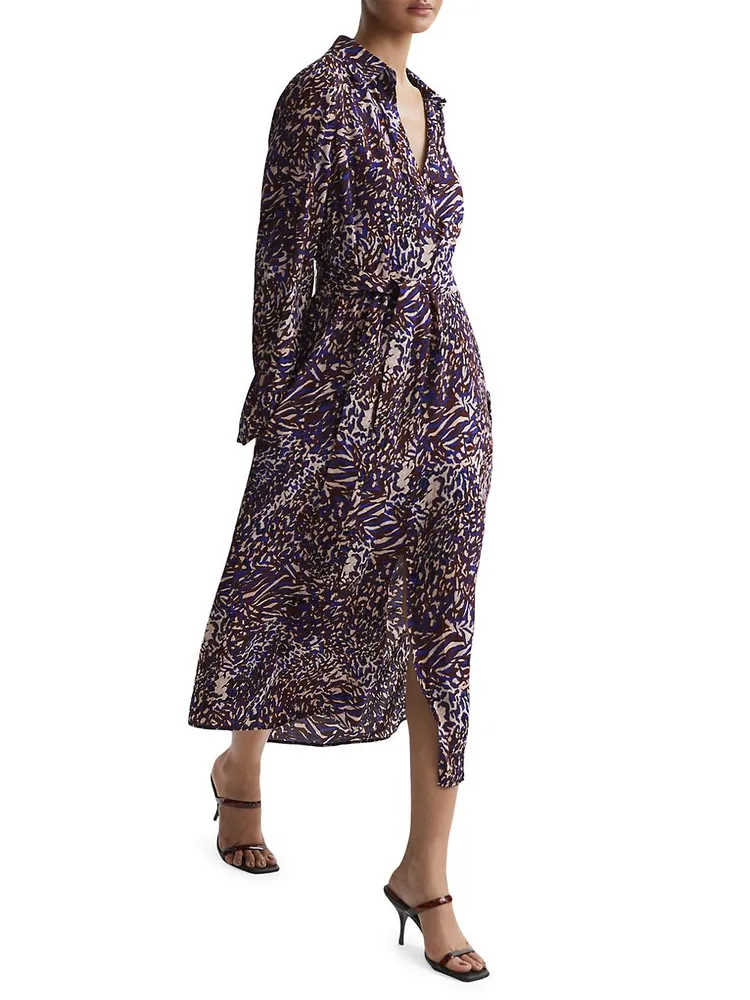 Tabitha Belted Animal-Print Twist-Front Shirtdress