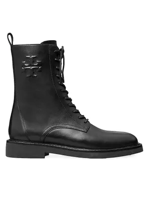 Logo Embossed Lace-Up Combat Boots