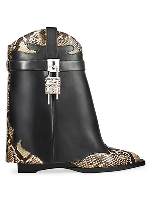 Shark Lock Cowboy Ankle Boots Leather And Python