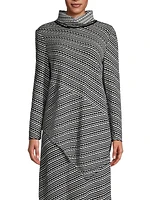 Cozy Striped Knit Asymmetric Turtleneck Tunic