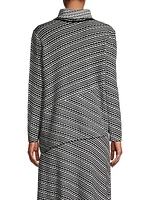 Cozy Striped Knit Asymmetric Turtleneck Tunic