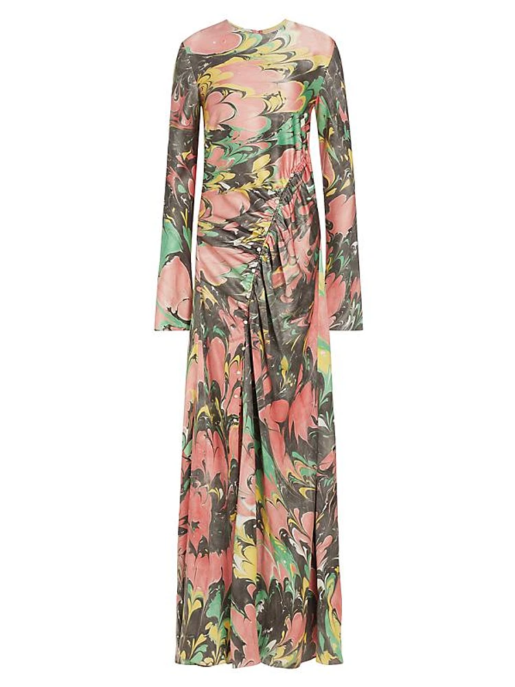 Floral Silk Charmeuse Draped Gown