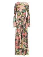 Floral Silk Charmeuse Draped Gown