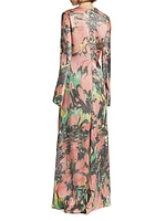 Floral Silk Charmeuse Draped Gown