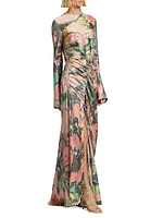 Floral Silk Charmeuse Draped Gown