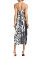 Sequined Sleeveless Bustier Midi-Dress