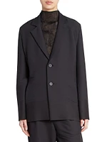 Pinstripe Single-Breasted Knit Blazer