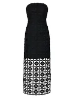 Kait Strapless Tiled Lace Midi-Dress