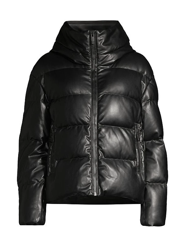 Faux-Leather Down Puffer Jacket