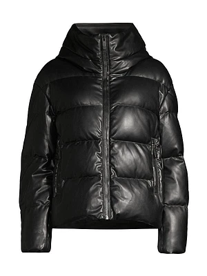 Faux-Leather Down Puffer Jacket