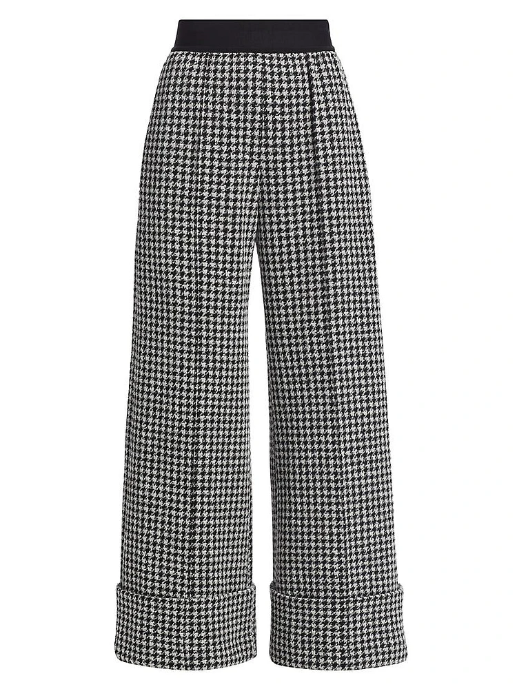 Alberta Houndstooth Wide-Leg Pants