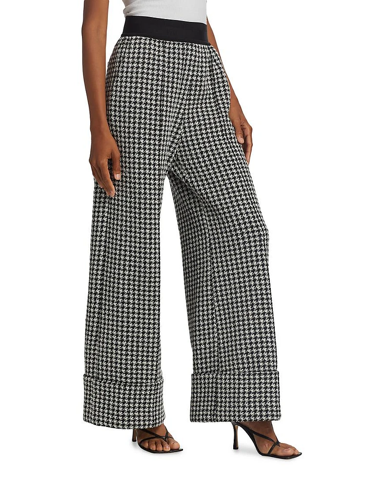 Alberta Houndstooth Wide-Leg Pants