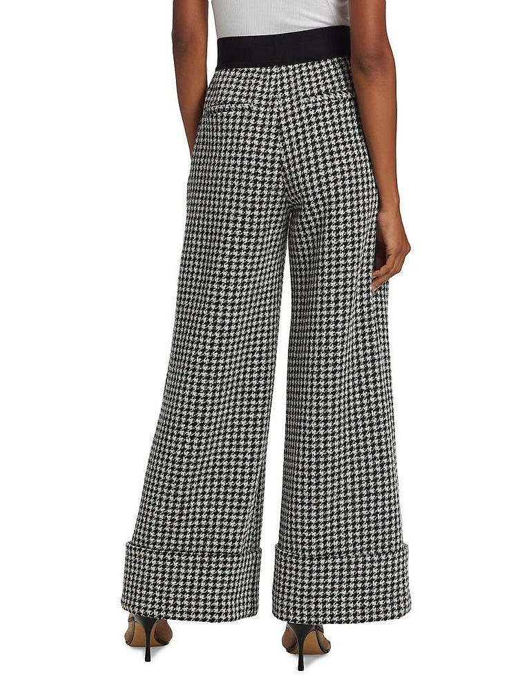 Alberta Houndstooth Wide-Leg Pants