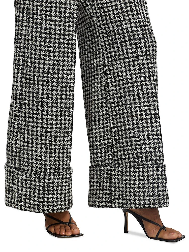 Alberta Houndstooth Wide-Leg Pants