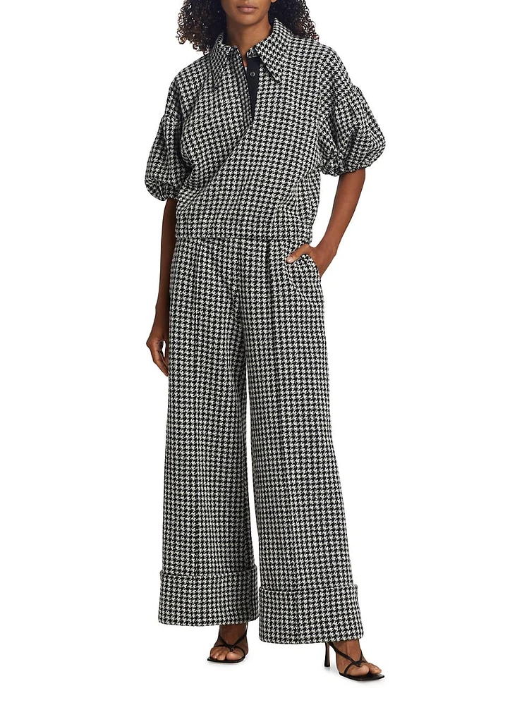 Alberta Houndstooth Wide-Leg Pants