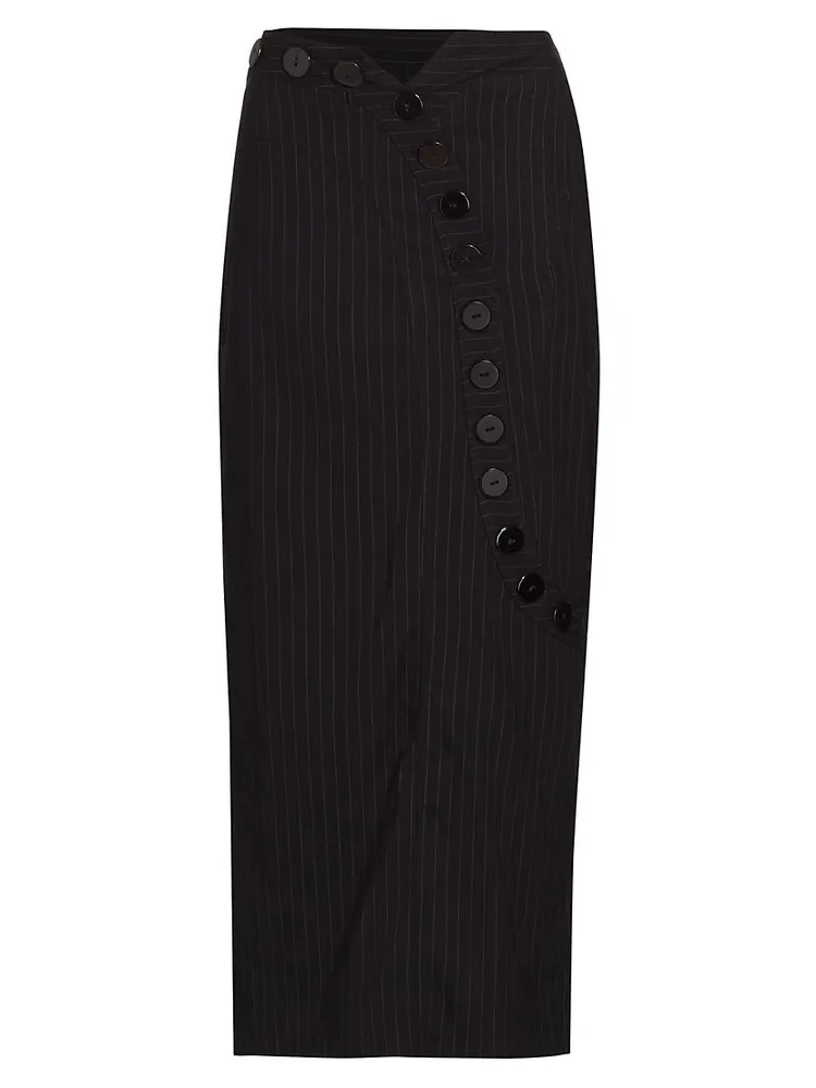 Prelude: Aama Tales Pinstriped Wool Midi-Skirt