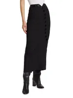 Prelude: Aama Tales Pinstriped Wool Midi-Skirt