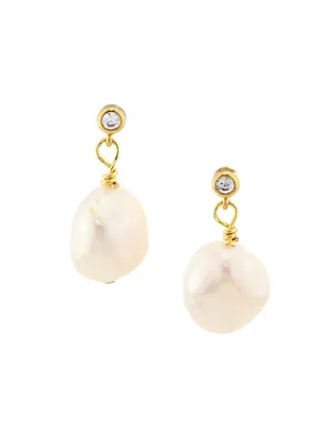 Iconic 18K-Gold-Plated, Cubic Zirconia & Baroque Pearl Drop Earrings