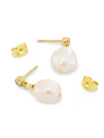 Iconic 18K-Gold-Plated, Cubic Zirconia & Baroque Pearl Drop Earrings