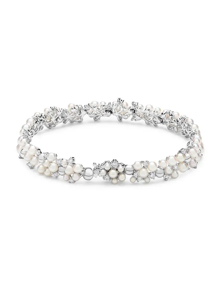 Lagrange 18K White Gold, Akoya Pearl & 1.20 TCW Diamond Bracelet