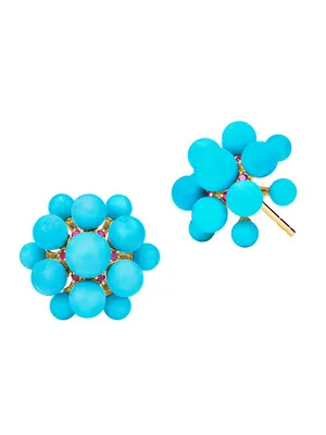 Sequence 18K Yellow Gold, Ruby & Turquoise Bead Stud Earrings