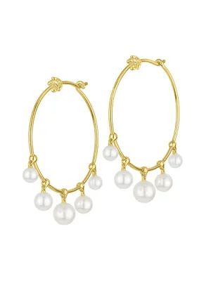 Wind Chime 18K Yellow Gold & Akoya Pearls Hoop Earrings