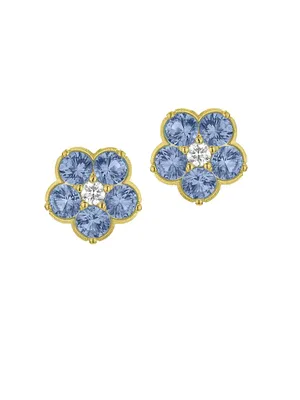 Wild Child 18K Yellow Gold, Blue Sapphire & 0.20 TCW Diamond Stud Earrings