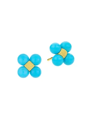 Posy 18K Yellow Gold & Turquoise Stud Earrings