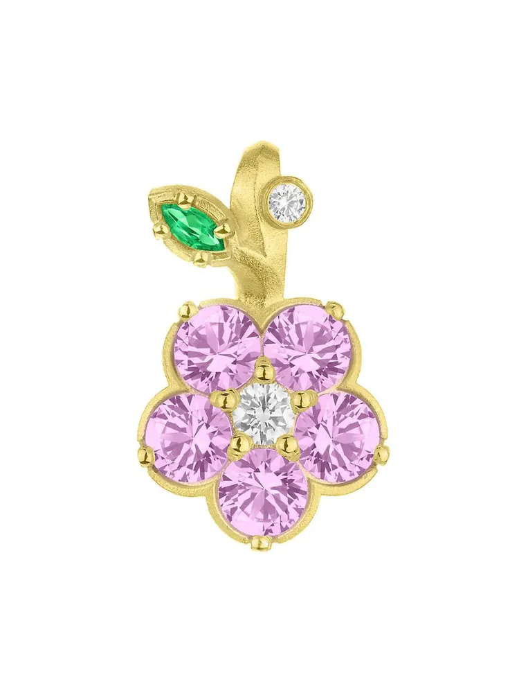 Wild Child 18K Yellow Gold, Pink Sapphire & 0.17 TCW Diamond Flower Charm