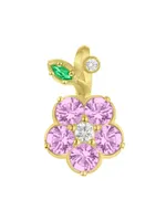 Wild Child 18K Yellow Gold, Pink Sapphire & 0.17 TCW Diamond Flower Charm
