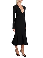 Crepe Long Sleeve Midi-Dress