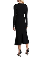 Crepe Long Sleeve Midi-Dress