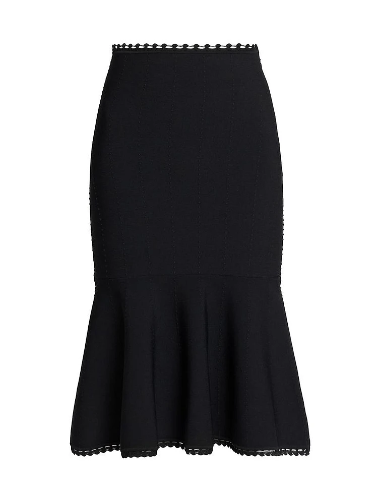 Scallop-Trim Flared Midi-Skirt