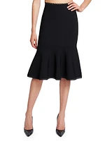 Scallop-Trim Flared Midi-Skirt