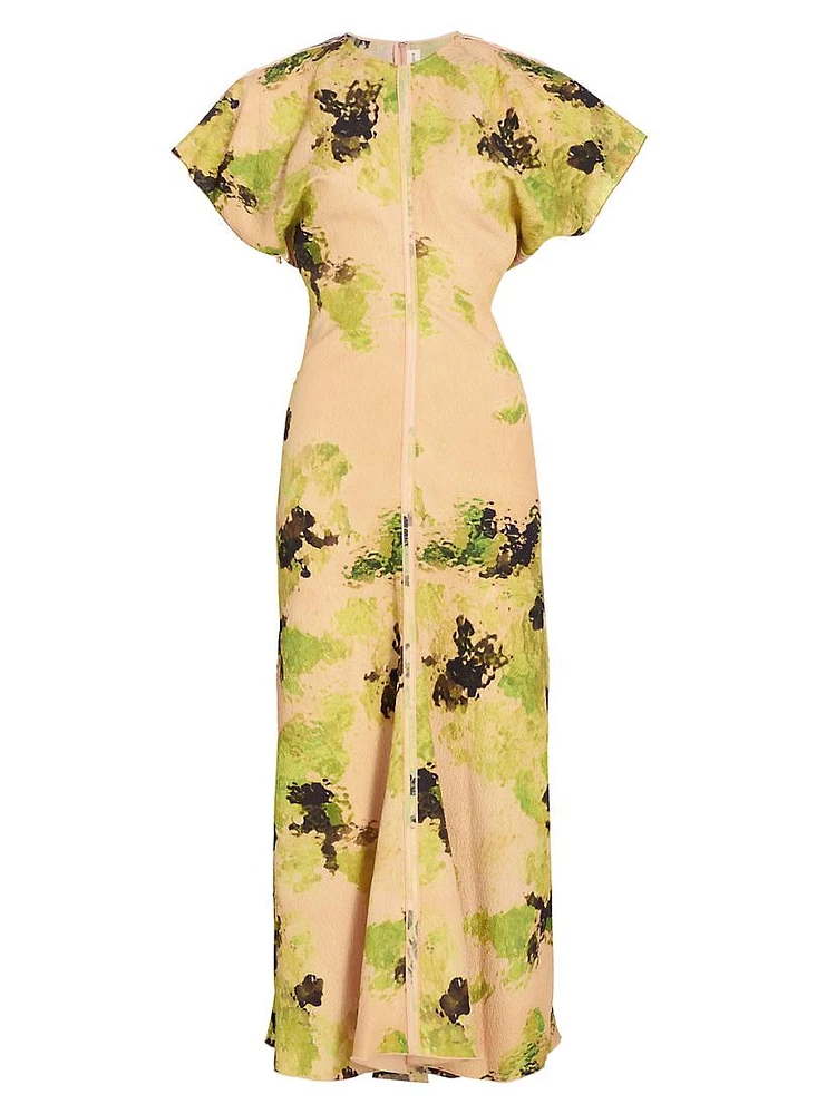 Floral Drape-Shoulder Maxi Dress