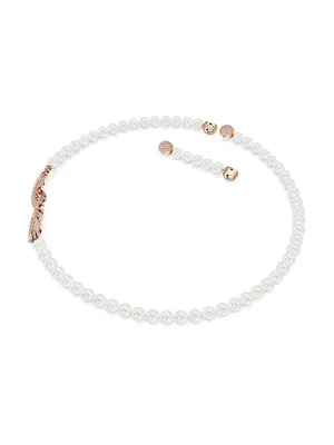 Nice Rose Goldtone & Crystal Pearl Feather Necklace