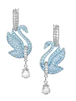 Swarovski Iconic Rhodium-Plated & Crystal Swan Drop Earrings