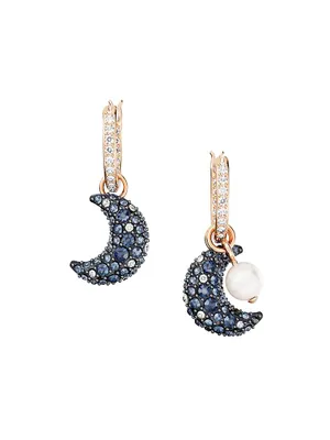 Luna Rose-Goldtone, Swarovski Crystal & Imitation Pearl Crescent Moon Drop Earrings