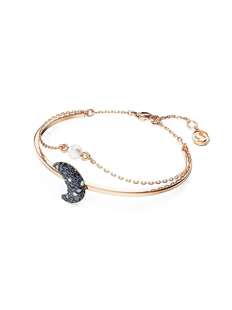 Luna Rose-Goldtone, Swarovski Crystal & Imitation Pearl Crescent Moon Bangle