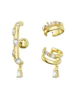 Dextera Goldtone & Crystal 3-Piece Ear Cuff Set