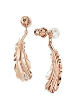 Nice Rose Goldtone & Crystal Feather Drop Earrings